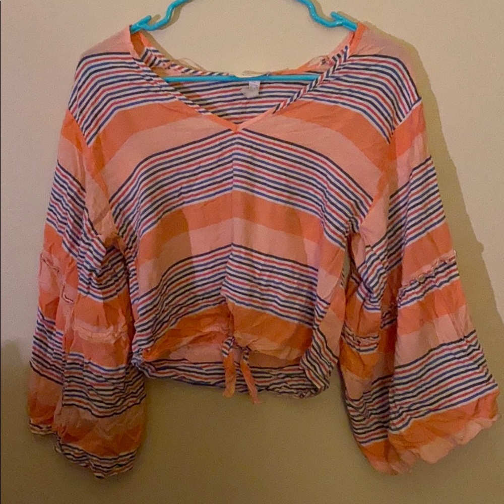 Striped, cropped, flared blouse